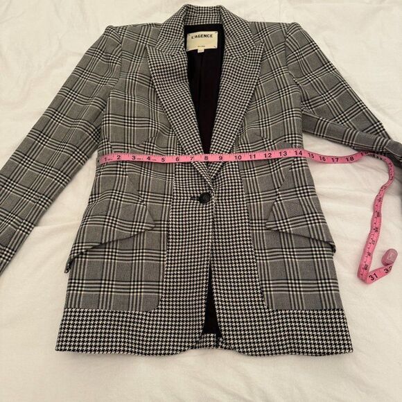 L'AGENCE Chamberlain Grey Plaid Houndstooth Single Breasted Blazer Jacket - Picture 13 of 15